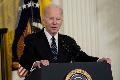 President Joe Biden talks about his nomination of Julie Su to serve as the Secretary of Labor in the White House on Wednesday, March 1, 2023.