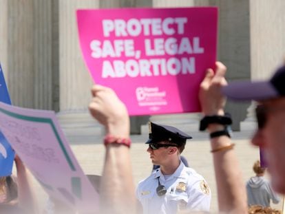 A protest against anti-abortion legislation at the US Supreme Court in Washington in May 2019.