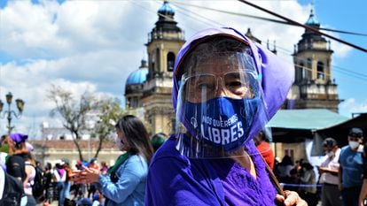A protester at a march in Guatemala City on March 7, the eve of International Women's Day.