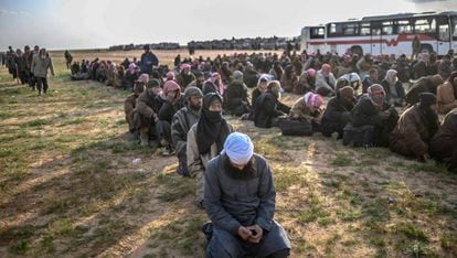 ISIS fighters being held by Syrian opposition forces on February 22.