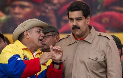 Diosdado Cabello (left) and President Nicolás Maduro seen on February 15 in Caracas.