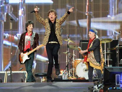 Mick Jagger, Keith Richards and Ronnie Wood perform a concert in the UK last summer.