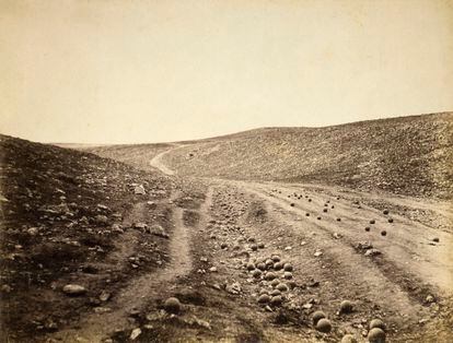 The site of the Battle of Balaclava, photographed by Roger Fenton in 1855, after the Charge of the Light Brigade during the Crimean War.