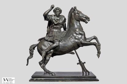 Statue of Alexander the Great on 'Bucephalus,' 1st century, which can be seen in the exhibition 'Alexander the Great and the East,' at the National Archaeological Museum of Naples until August 28.