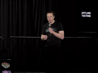 Elon Musk during the Neuralink presentation on Wednesday.