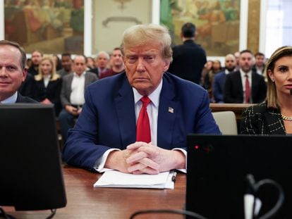 Former U.S. President Donald Trump attends the closing arguments in the civil fraud trial at New York State Supreme Court in New York City, January 11, 2024.