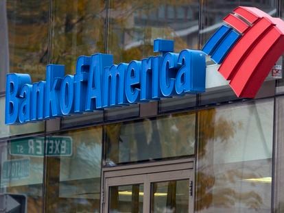 The Bank of America logo is seen on a branch office, Oct. 14, 2022, in Boston. The Bank of America reports earnings on April 18, 2023.