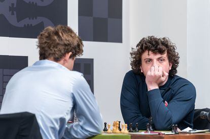 Hans Niemann during his game against Magnus Carlsen at the Sinquefield Cup in St. Louis on September 4.