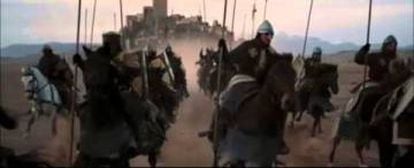 A scene from Kingdom of Heaven with Loarre castle in the background
