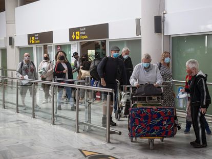 Passengers at César Manrique airport in Lanzarote.