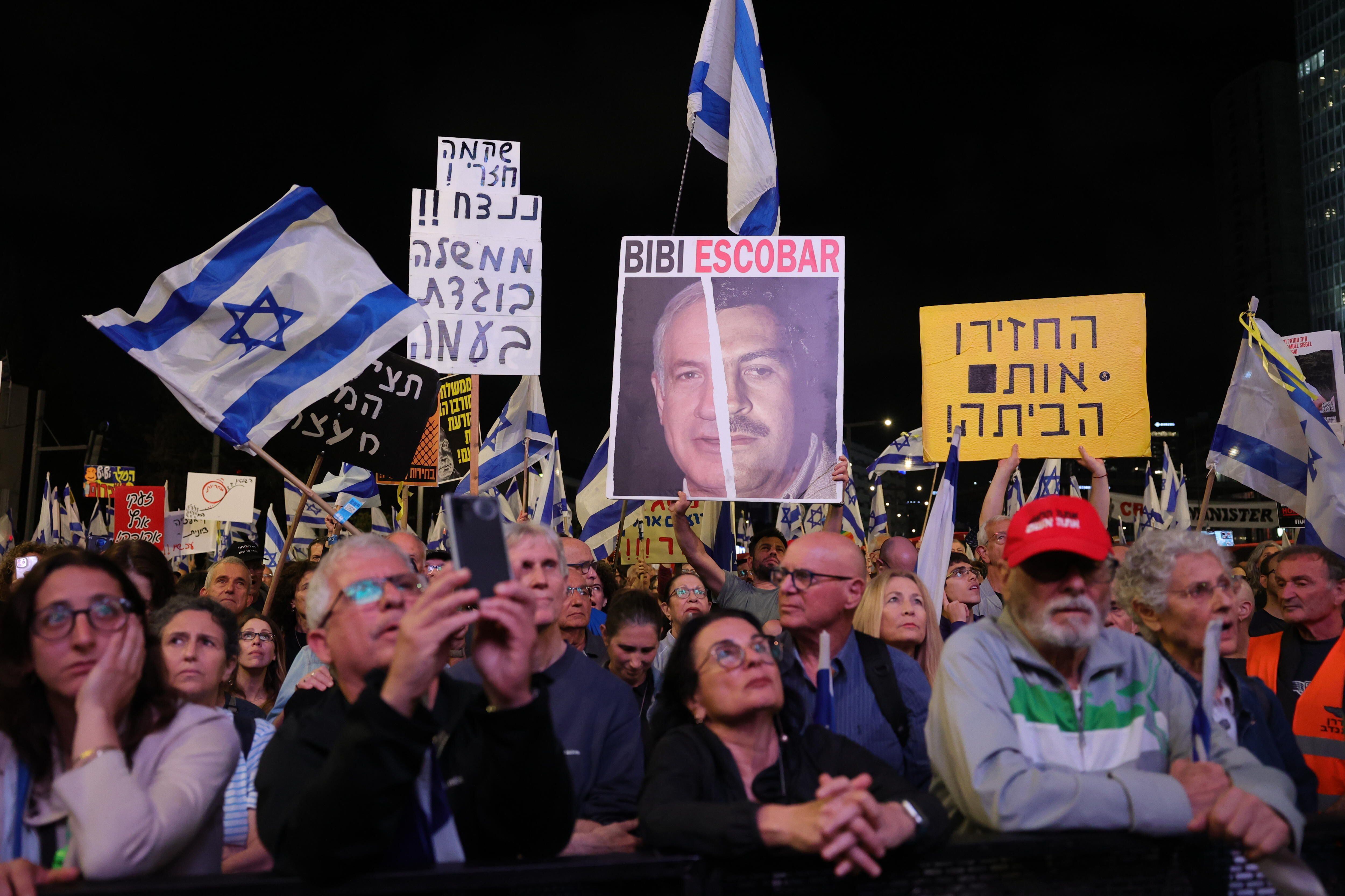 Hundreds of protesters in Tel Aviv demanding an agreement between the Israeli government and Hamas to release the hostages still being held in Gaza six months after the October 7 attack.