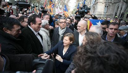 Carme Forcadell walking out of court on Friday.