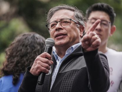 The president of Colombia, Gustavo Petro, delivers a speech in Bogotá.
