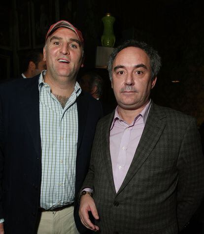 Jose Andrés and Ferran Adrià at an event in Los Angeles, in October.