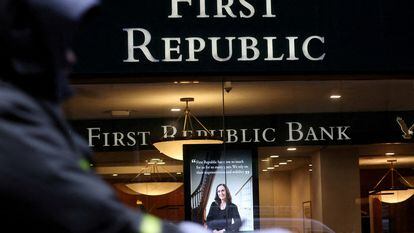 A First Republic Bank branch is pictured in Midtown Manhattan in New York City, New York, on March 13, 2023.