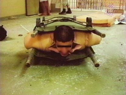 Archive image, broadcast in February 2006 by Australian television. The image, which has not been 100% verified, has been edited to protect the person's identity. It is one of the photographs taken at the Abu Ghraib prison, in Iraq, in 2003.