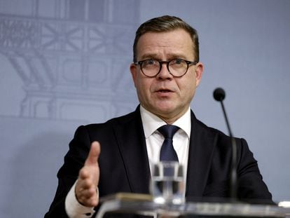 Prime Minister Petteri Orpo of Finland briefs Finnish media in a press conference in Helsinki, Finland, November 22, 2023.