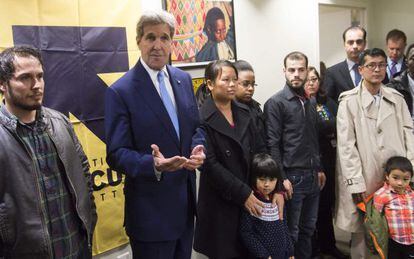 US Secretary of State John Kerry visits a refugee center in Silver Spring, Maryland on Wednesday.