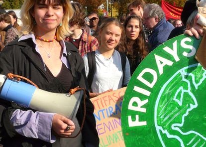 Greta Thunberg attends a climate strike with her peers from Fridays for Future in Stockholm, October 1, 2022.