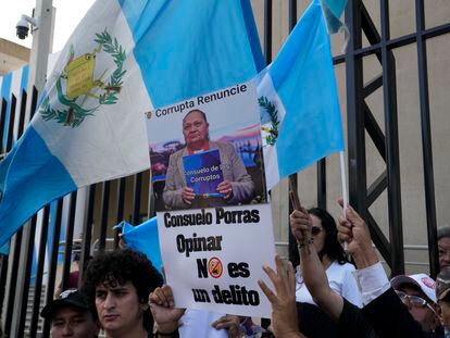 Demonstrators call for the resignation of Attorney General Consuelo Porras at a Sept. 1 protest in Guatemala City.