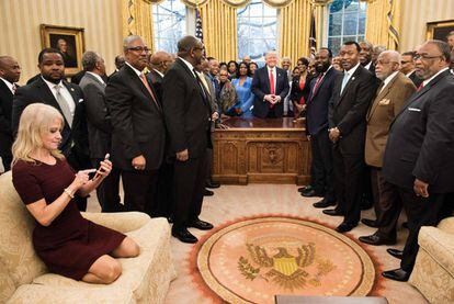Trump, his adviser Kellyanne Conway and African-American university leaders.