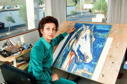 Francoise Gilot in her art studio circa 1982 in La Jolla, California