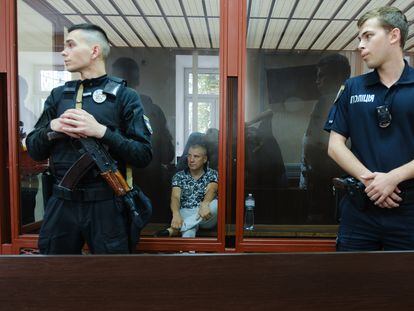Yevhen Borisov, head of the Odesa military recruitment office, at a trial in Kyiv on July 25.