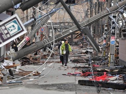 Infrastructure damaged by the New Year’s Day earthquake in the city of Wajima in the Ishikawa prefecture on January 4.