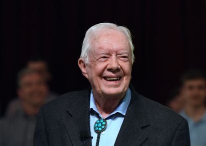 Jimmy Carter attends Sunday Mass at Maranatha Baptist Church in his hometown of Plains, Georgia, in April 2019.