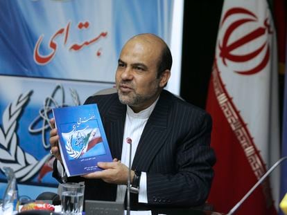 In this picture released on Tuesday, Oct. 14, 2008, by Islamic Republic News Agency, IRNA, Ali Reza Akbari speaks in a meeting to unveil the book 'National Nuclear Movement' in Tehran, Iran.