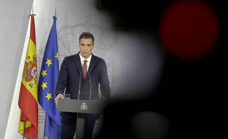 PM Pedro Sánchez at a press conference on Wednesday.
