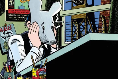 A self-portrait of Spiegelman with the 'Maus' mask on.