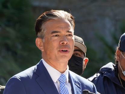 California Attorney General Rob Bonta speaks at a news conference at the Capitol in Sacramento, California, on February 23, 2022.