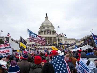 Insurrections loyal to then-president Donald Trump rally at the U.S. Capitol in Washington on Jan. 6, 2021.