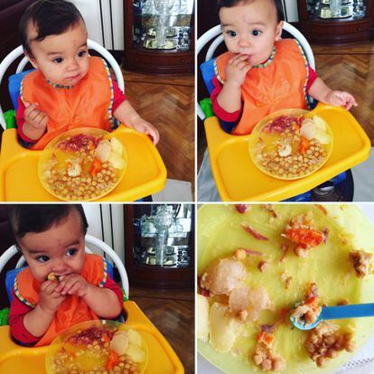 Mateo gets stuck in to his chick-pea stew.