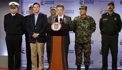 President Juan Manuel Santos announces the killing of a group of rebels.