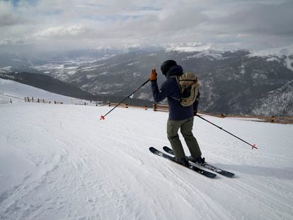 A skier goes down a hill at Arapahoe Basin Ski Area on Friday, on January 20, 2023, in Dillon, Colorado.