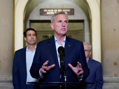 House Speaker Kevin McCarthy of Calif., speaks during a news conference after President Joe Biden and McCarthy reached an "agreement in principle" to resolve the looming debt crisis on Saturday, May 27, 2023.