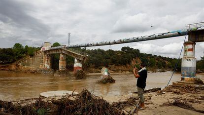 A damaged aqueduct in Aldea del Fresno, Spain, which was hard hit by recent rains and flooding.
