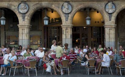 A terrace in the main square in Salamanca.