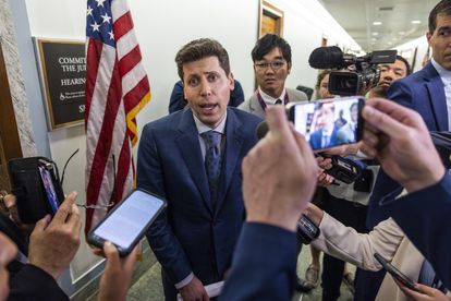 Sam Altman, the CEO of OpenAI, the company that developed ChatGPT, speaks with journalists after testifying before the U.S. Senate, on May 16, 2023.