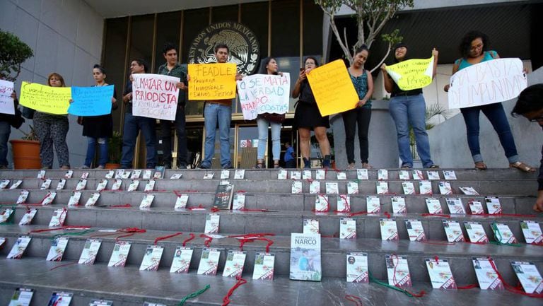 A protest against the murder of journalists in Guadalajara (Mexico).