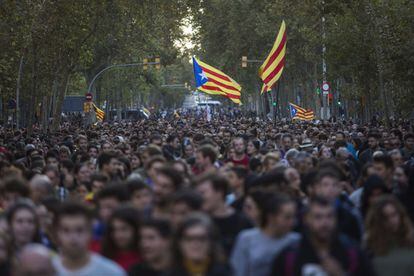 Pro-independence supporters take to the streets of Barcelona, on the second day of protests against the Supreme Court ruling.