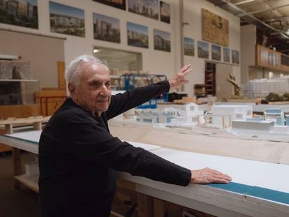 The architect Frank Gehry at his studio in Los Angeles, in December of 2023.