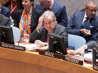 U.N. Secretary-General António Guterres at the Security Council meeting on October 24.