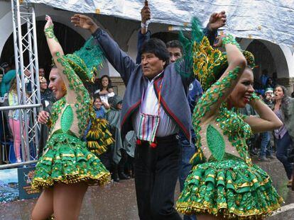 Evo Morales dances during carnival festivities in Oruro.