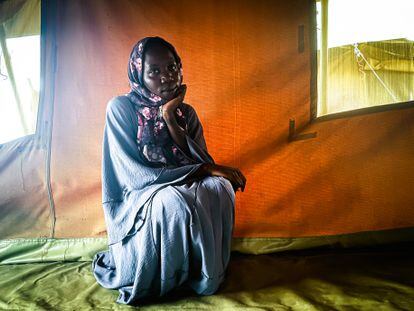 Nosemba Walaldin, 23, at the Renk refugee transit center in South Sudan, in November of 2023.