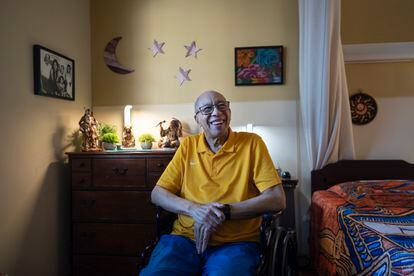 Alex Morisey listens to music in his room at a nursing home in Philadelphia, on February15, 2023.