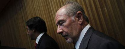 Former Bankia chairman Rodrigo Rato attends a congressional panel hearing Thursday where he defended his management at the troubled lender.