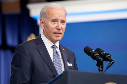 President Joe Biden responds to questions from reporters in the South Court Auditorium in the Eisenhower Executive Office Building on the White House Campus, Thursday, Jan. 12, 2023, in Washington.